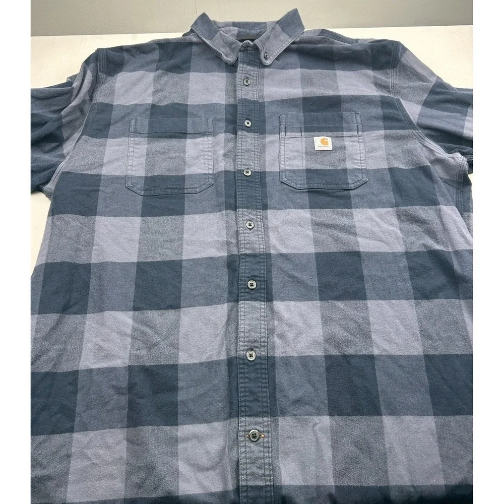 Carhartt Flannel Shirt Men's 2XLT Blue Plaid Relaxed Fit Pockets Button TW4448-M